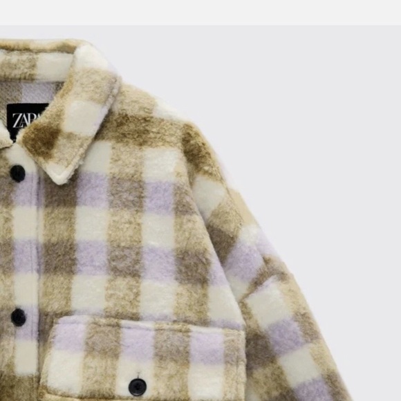 Zara Plaid Teddy Jacket in Brown and Purple - Picture 5 of 5